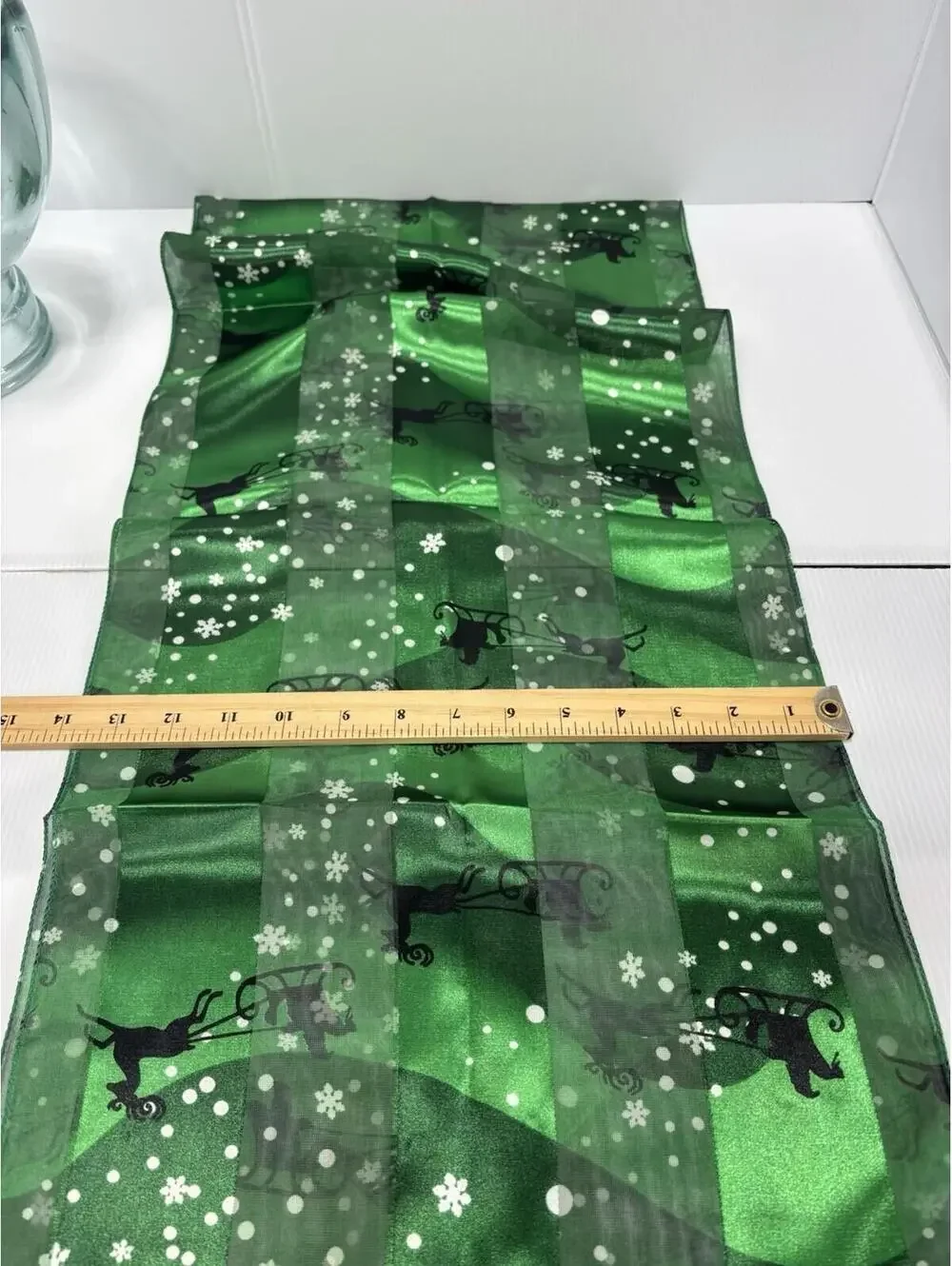 Christmas Reindeer Sleigh Scarf Green Holiday Winter Chiffon Festive Neck Wrap